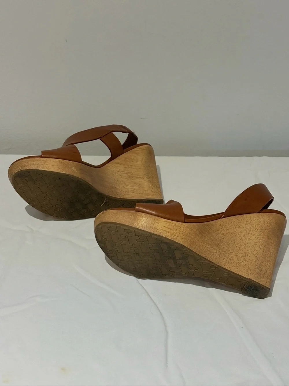 Diane Von Furstenberg Cognac Leather Wedge Sandals